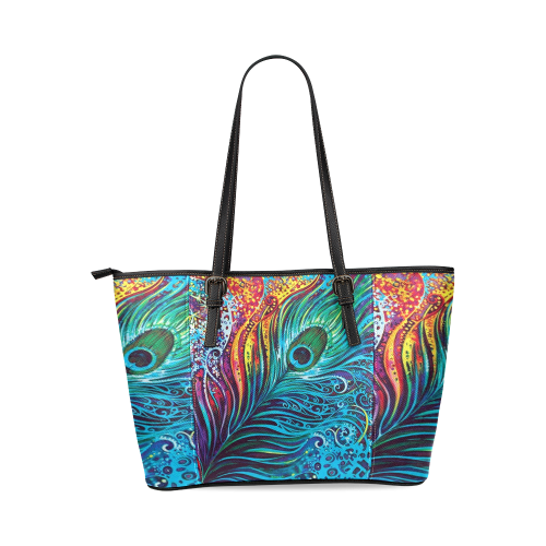 Peacock Feather Leather Tote Bag/Small (Model 1640)