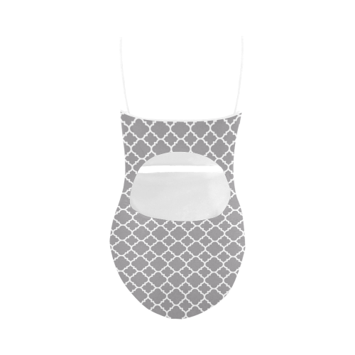 grey white quatrefoil classic pattern Strap Swimsuit ( Model S05)