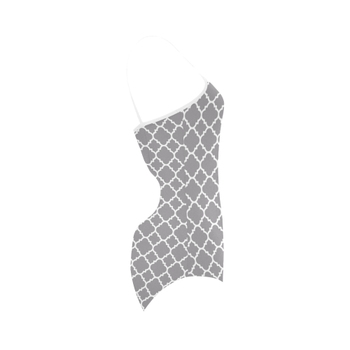 grey white quatrefoil classic pattern Strap Swimsuit ( Model S05)