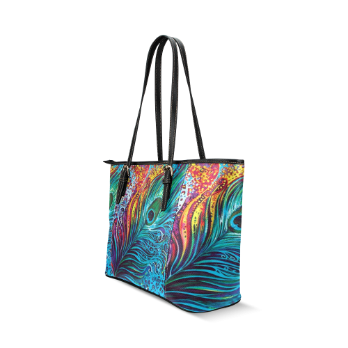 Peacock Feather Leather Tote Bag/Small (Model 1640)