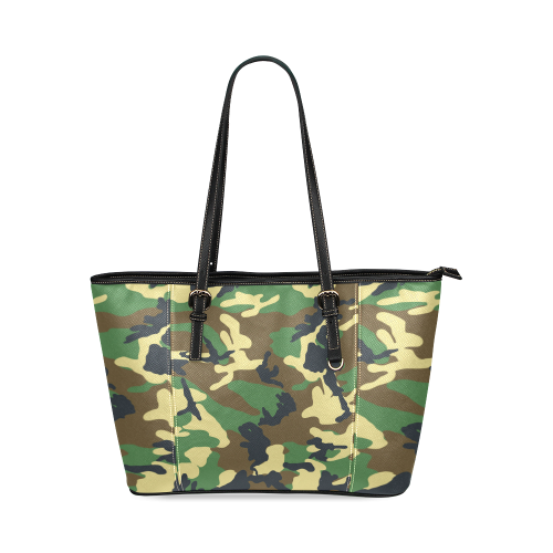 Green Camouflage Leather Tote Bag/Small (Model 1640)