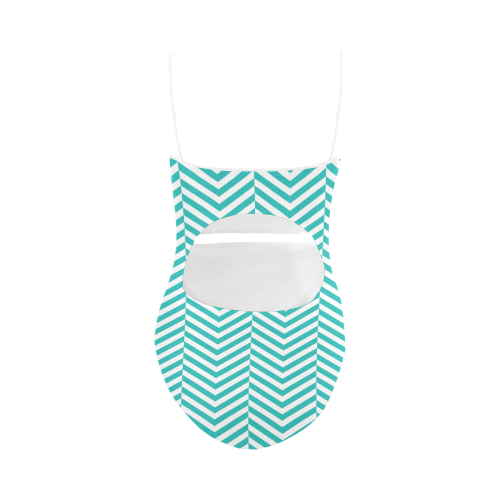 turquoise and white classic chevron pattern Strap Swimsuit ( Model S05)