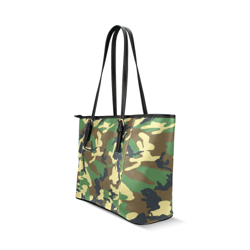Green Camouflage Leather Tote Bag/Small (Model 1640)