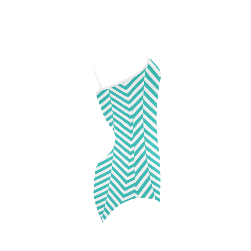 turquoise and white classic chevron pattern Strap Swimsuit ( Model S05)