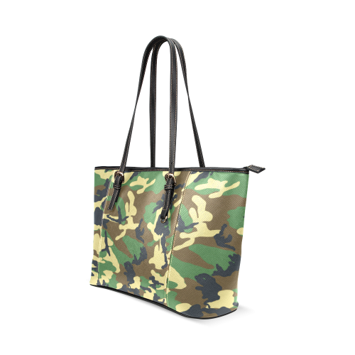 Green Camouflage Leather Tote Bag/Small (Model 1640)