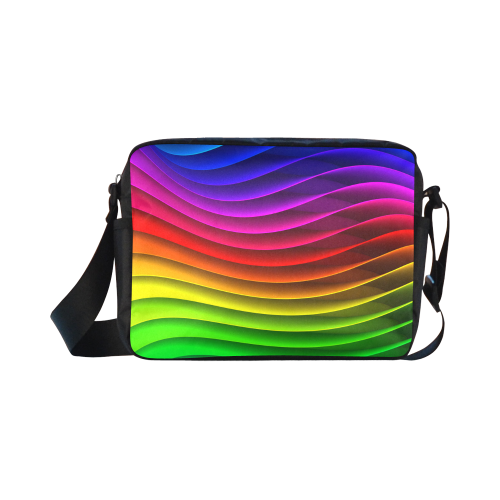 Abstract Wavy Rainbow Lines Classic Cross-body Nylon Bags (Model 1632)