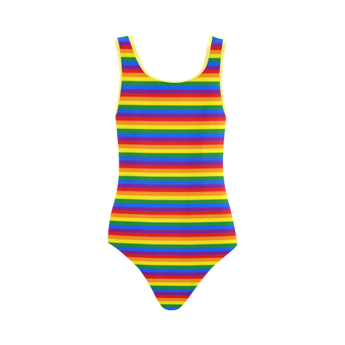 Gay Pride Rainbow Stripes Vest One Piece Swimsuit (Model S04)