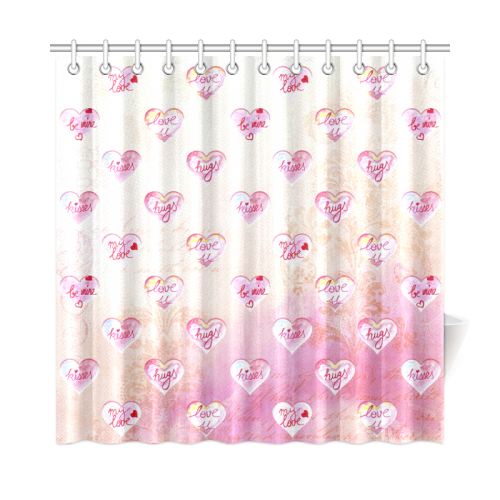 Vintage Pink Hearts with Love Words Shower Curtain 72"x72"