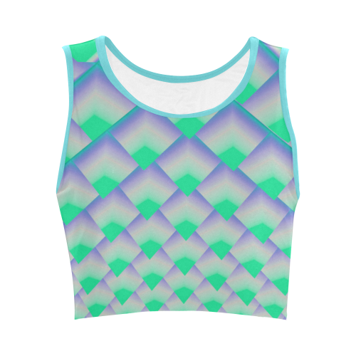 Abstract Geometric Green 3d Pyramids Women's Crop Top (Model T42)