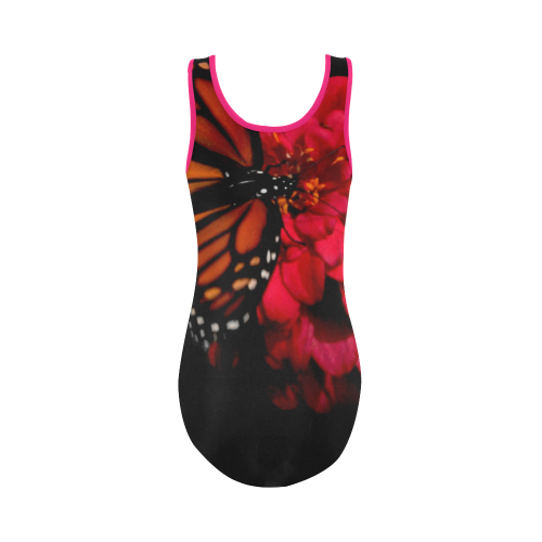 Butterfly One piece w/HOT PINK TRIM Vest One Piece Swimsuit (Model S04)