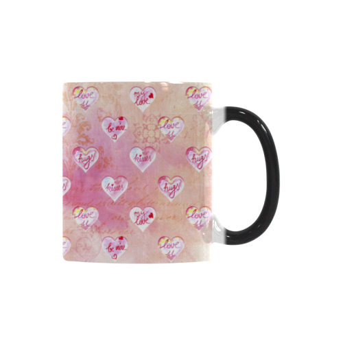 Vintage Pink Hearts with Love Words Custom Morphing Mug