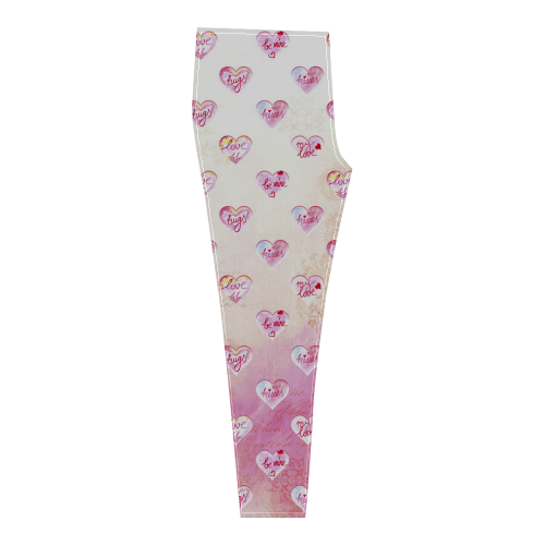 Vintage Pink Hearts with Love Words Cassandra Women's Leggings (Model L01)