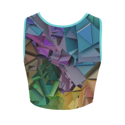 Colorful Abstract Geometric 3d Low Poly Blocks Women's Crop Top (Model T42)