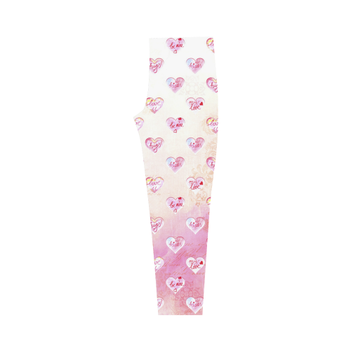 Vintage Pink Hearts with Love Words Capri Legging (Model L02)
