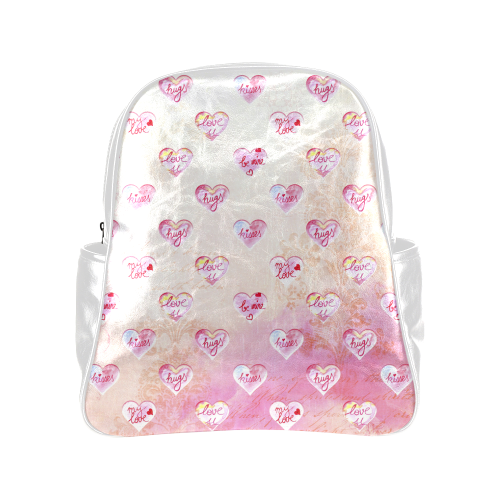 Vintage Pink Hearts with Love Words Multi-Pockets Backpack (Model 1636)