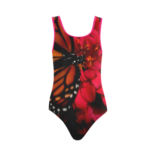 Butterfly One piece w/HOT PINK TRIM Vest One Piece Swimsuit (Model S04)