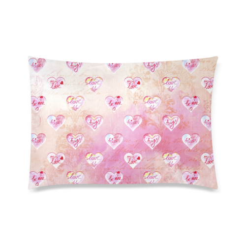 Vintage Pink Hearts with Love Words Custom Zippered Pillow Case 20"x30" (one side)