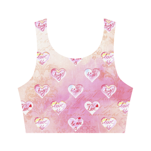 Vintage Pink Hearts with Love Words Women's Crop Top (Model T42)