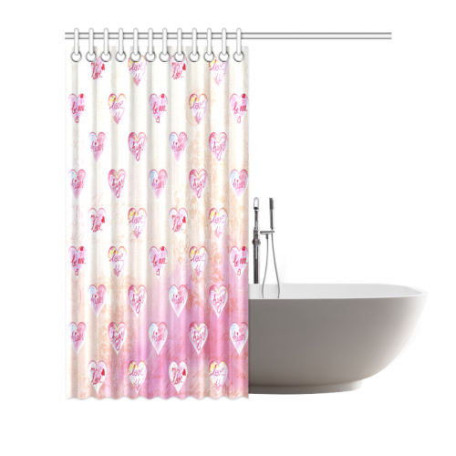 Vintage Pink Hearts with Love Words Shower Curtain 72"x72"