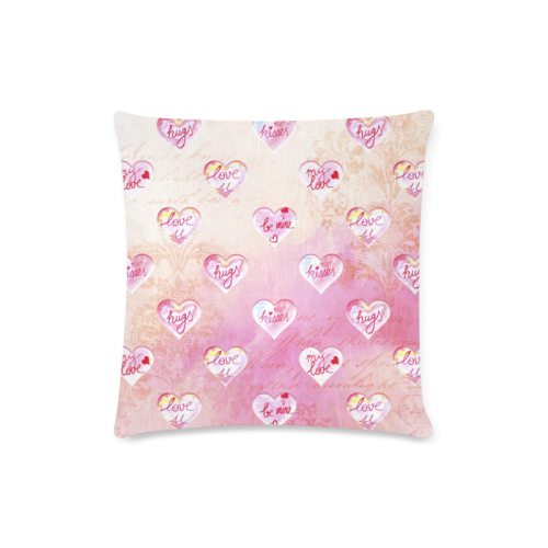 Vintage Pink Hearts with Love Words Custom Zippered Pillow Case 16"x16"(Twin Sides)