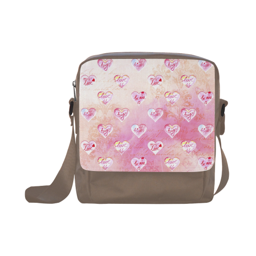 Vintage Pink Hearts with Love Words Crossbody Nylon Bags (Model 1633)