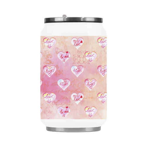 Vintage Pink Hearts with Love Words Stainless Steel Vacuum Mug (10.3OZ)
