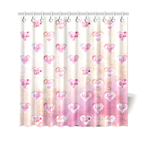 Vintage Pink Hearts with Love Words Shower Curtain 69"x70"