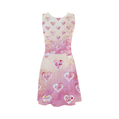 Vintage Pink Hearts with Love Words Atalanta Sundress (Model D04)