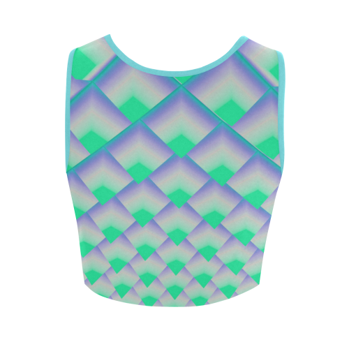 Abstract Geometric Green 3d Pyramids Women's Crop Top (Model T42)