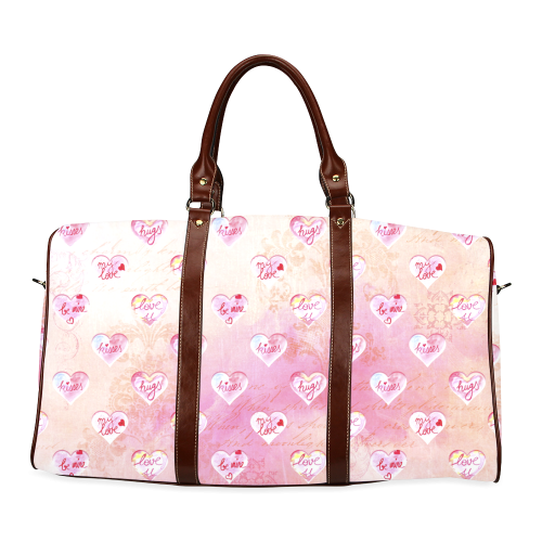 Vintage Pink Hearts with Love Words Waterproof Travel Bag/Small (Model 1639)