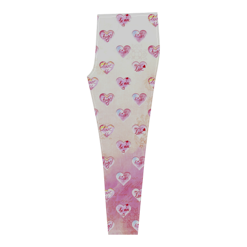 Vintage Pink Hearts with Love Words Cassandra Women's Leggings (Model L01)