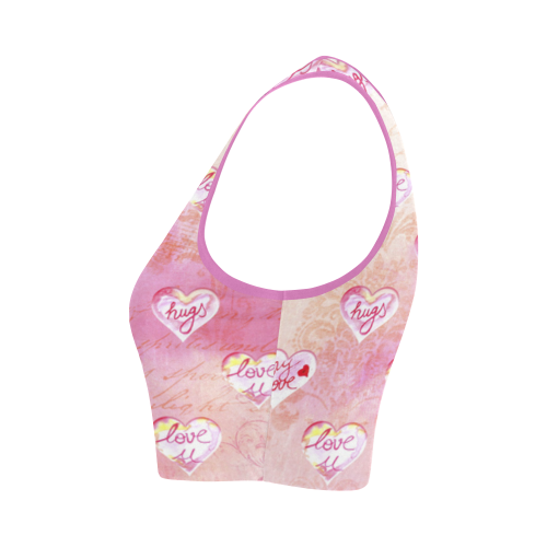 Vintage Pink Hearts with Love Words Women's Crop Top (Model T42)