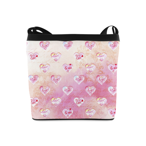 Vintage Pink Hearts with Love Words Crossbody Bags (Model 1613)