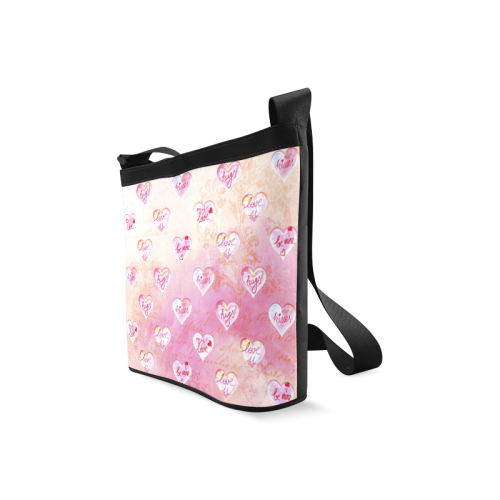 Vintage Pink Hearts with Love Words Crossbody Bags (Model 1613)