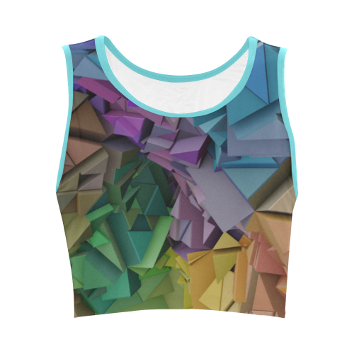 Colorful Abstract Geometric 3d Low Poly Blocks Women's Crop Top (Model T42)