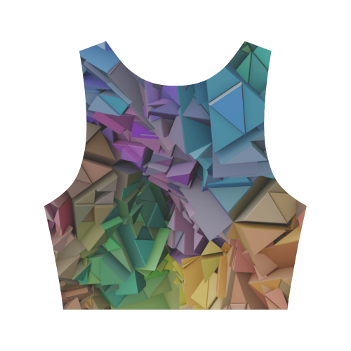 Colorful Abstract Geometric 3d Low Poly Blocks Women's Crop Top (Model T42)