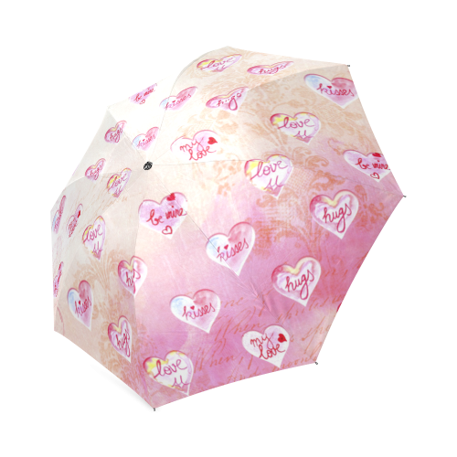 Vintage Pink Hearts with Love Words Foldable Umbrella (Model U01)