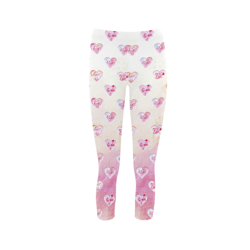 Vintage Pink Hearts with Love Words Capri Legging (Model L02)