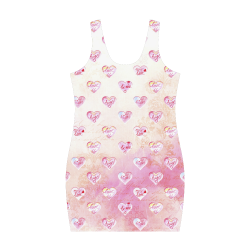 Vintage Pink Hearts with Love Words Medea Vest Dress (Model D06)