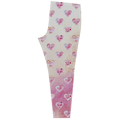 Vintage Pink Hearts with Love Words Cassandra Women's Leggings (Model L01)