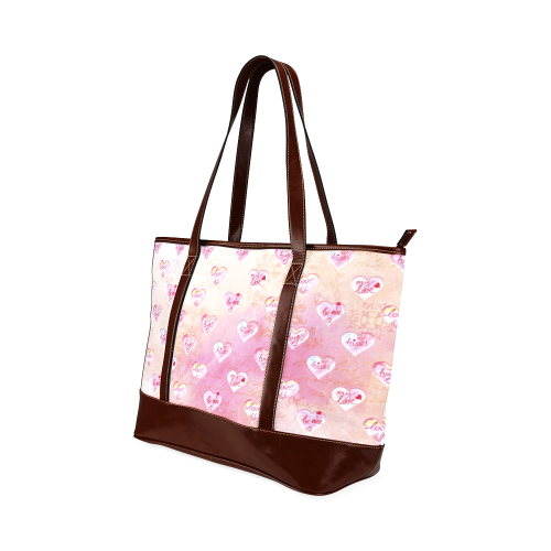 Vintage Pink Hearts with Love Words Tote Handbag (Model 1642)