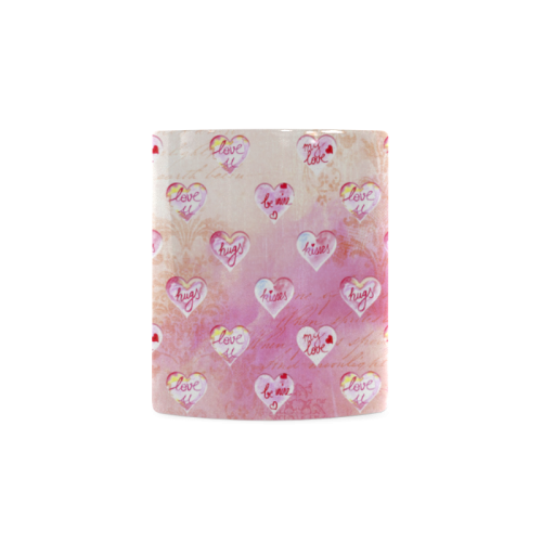 Vintage Pink Hearts with Love Words White Mug(11OZ)