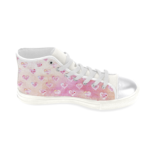 Vintage Pink Hearts with Love Words Women's Classic High Top Canvas Shoes (Model 017)