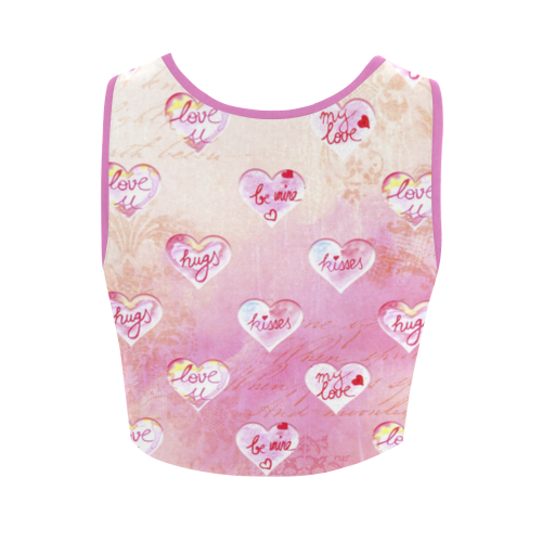 Vintage Pink Hearts with Love Words Women's Crop Top (Model T42)