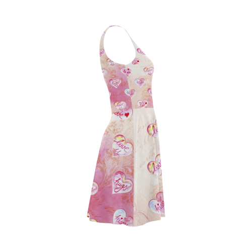 Vintage Pink Hearts with Love Words Atalanta Sundress (Model D04)