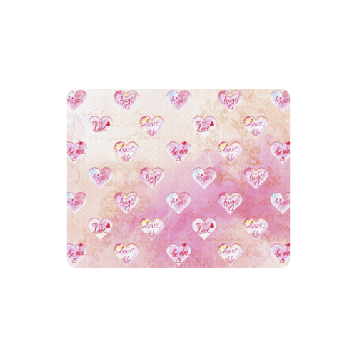 Vintage Pink Hearts with Love Words Rectangle Mousepad