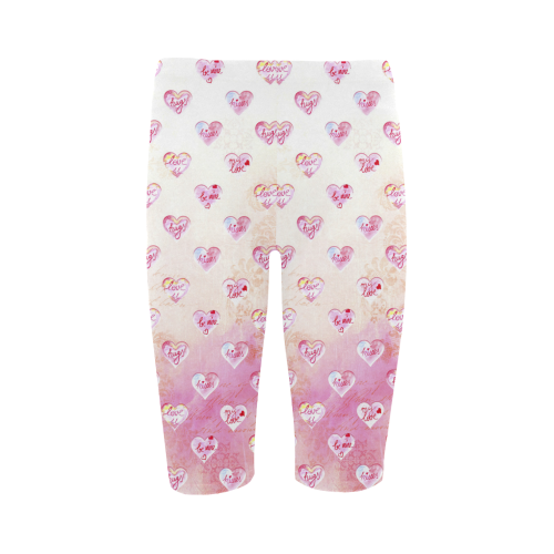 Vintage Pink Hearts with Love Words Hestia Cropped Leggings (Model L03)