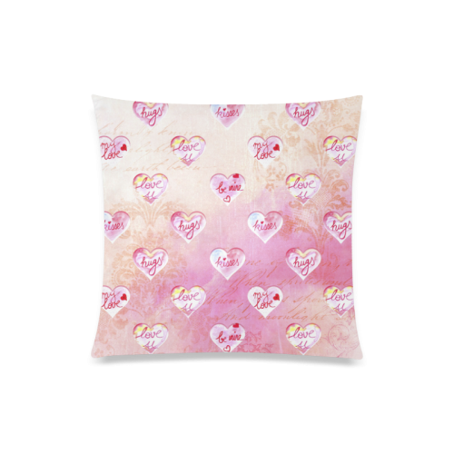Vintage Pink Hearts with Love Words Custom Zippered Pillow Case 20"x20"(Twin Sides)