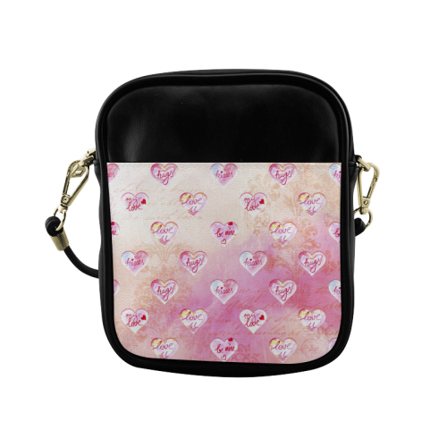 Vintage Pink Hearts with Love Words Sling Bag (Model 1627)