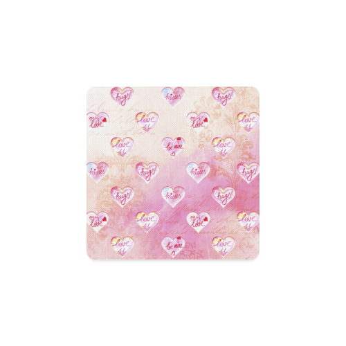 Vintage Pink Hearts with Love Words Square Coaster